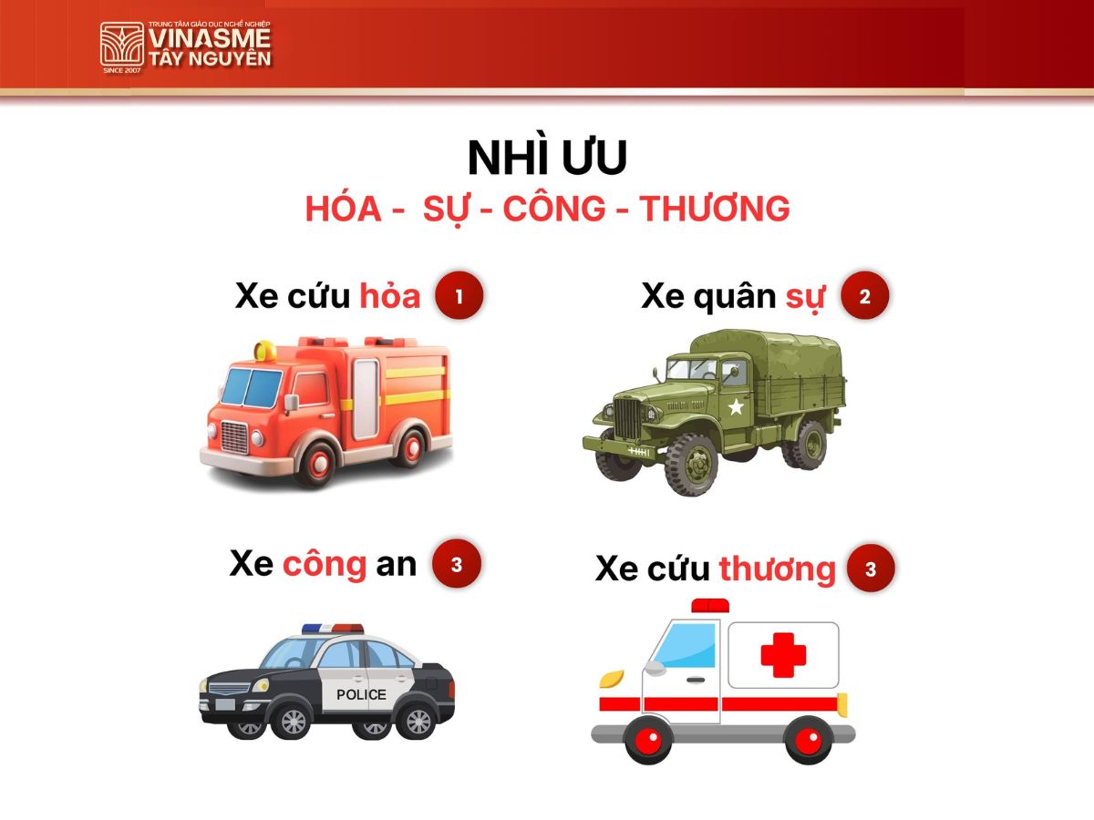 Quy tắc 2 ưu tiên những loại xe ưu tiên