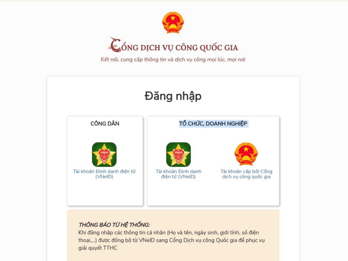 Đăng nhập cổng dịch vụ công