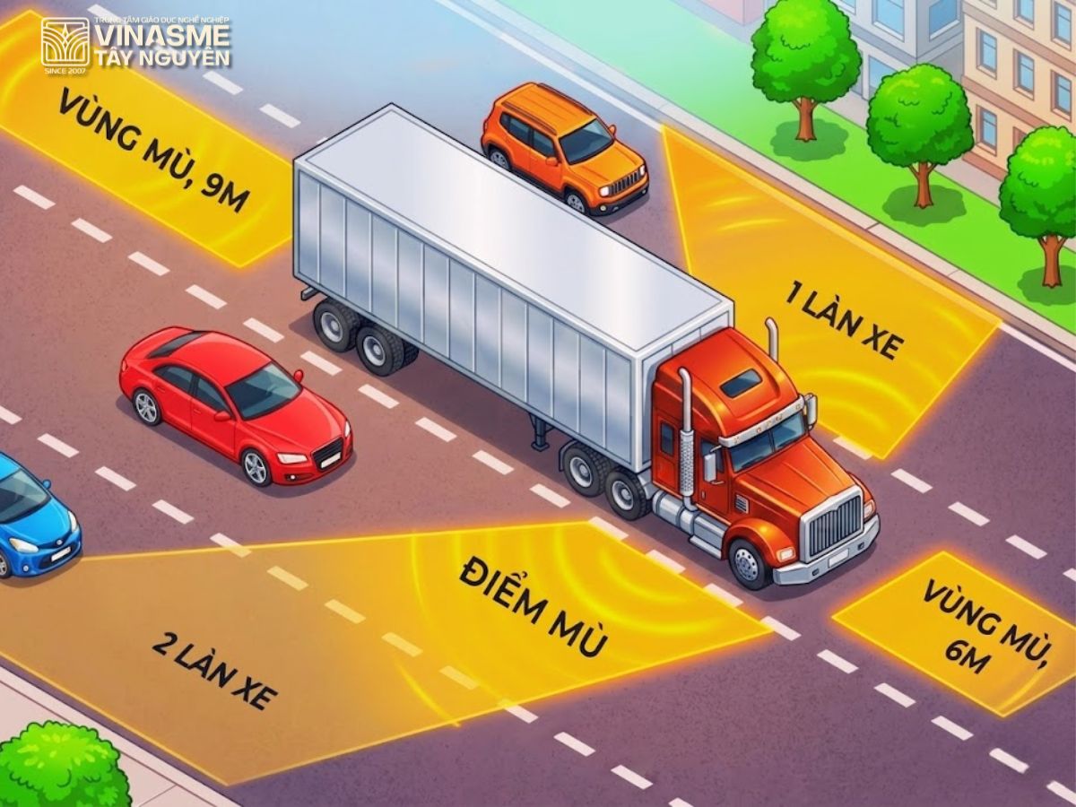 điểm mù của xe container 