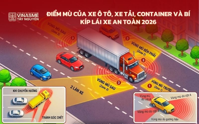 Điểm mù xe ô tô, xe tải, container và bí kíp lái xe an toàn 2026